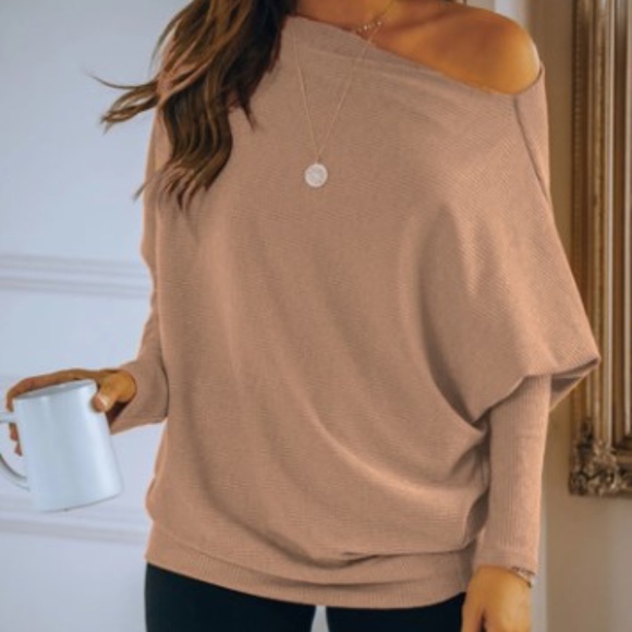 Slanted Shoulder Casual Long Sleeve Knit Top - Picture 3 of 12